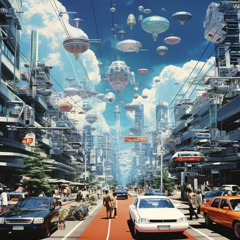 Futuristische Stadtlandschaft als Symbol für die KI-Wirtschaft und ihren Einfluss auf Arbeit, Märkte und Infrastruktur